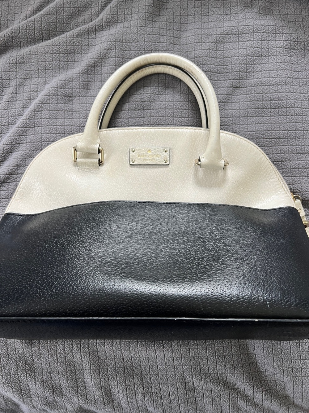 Kate Spade Two-Tone Black and Cream Leather Satchel 14W, 9L